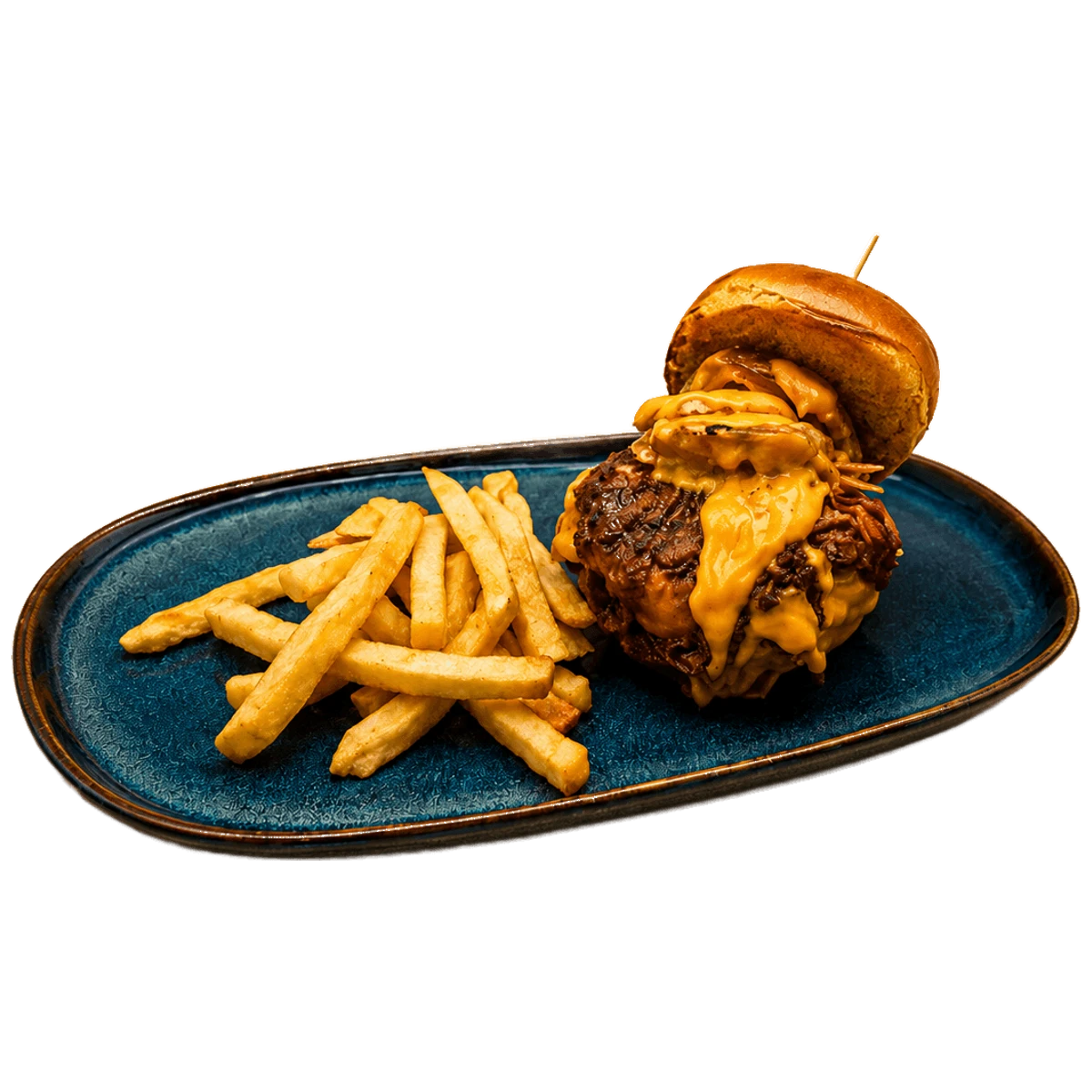 Hamburguesa de La Loli con cheddar fundido y patatas
